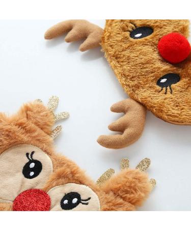 Christmas Reindeer Rudolph Eye Mask for Sleeping - Soft & Fluffy 3D Animal Novelty Blindfold for Kids & Adults - Brown - Buy Online on GoSupps.com
