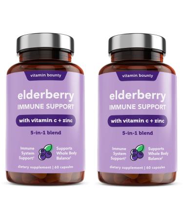 Vitamin Bounty Elderberry Immune Support - with Zinc, Vitamin C & Echinacea, Advanced 5-in-1 Blend, Powerful Antioxidant, Supports Whole Body Balance, Non-GMO - 60 Capsules, 2 Pack 60 Count (Pack of 2)