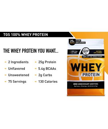 TGS 100% Whey Protein Powder Unflavored Unsweetened 5lb - Keto Friendly & Made in USA - Low Carb, Low Calorie, No Soy - All Natural Formula (1 Pack) - Buy Online on GoSupps.com