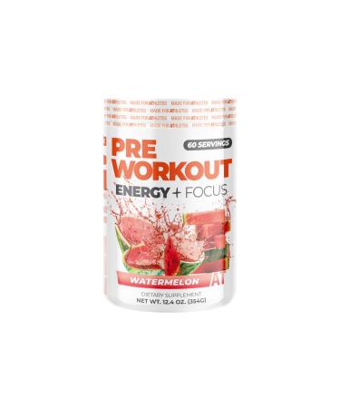About Time Pre Workout Energy + Focus Watermelon | 60mg Caffeine from Green Tea Natural Flavors No Jitters or Crashes No Stim Gluten Free Sugar Free 60 Servings