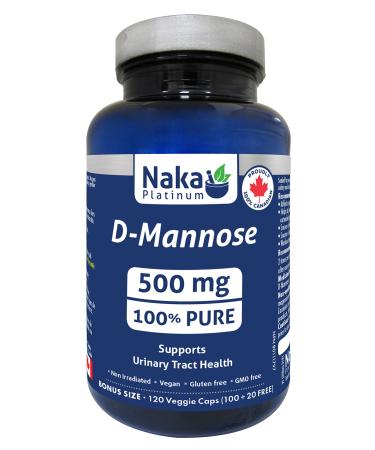 Naka Platinum D-Mannose 500 mg Supports Urinary Tract Health 120 Veggie Capsules BONUS SIZE (100+20 FREE)