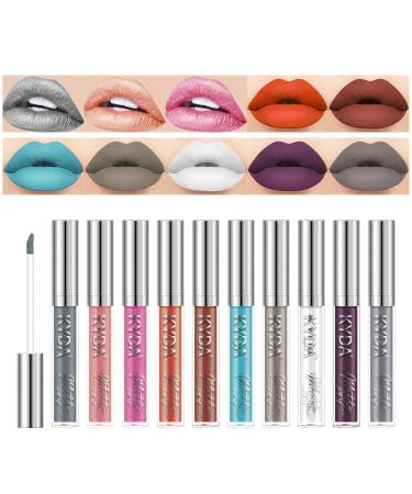 KYDA 10 Colors Lipstick Matte Velvet&Glitter Metallic Colors for Glossy Radiant&Full Matte Lip Gloss Non-Stick Cup Long Wear Lip Glaze High Pigmented Lipstick Cosmetic by Ownest Beauty-SET C