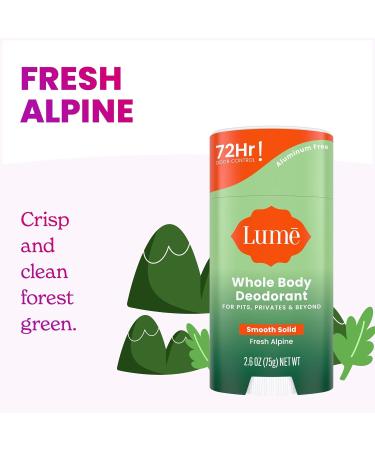 Lume Whole Body Deodorant - Invisible Cream Tube Mini and Solid Stick - 72 Hour Odor Control - Aluminum Free Baking Soda Free Skin Safe - 0.5 Oz Mini Tube + 2.6 Oz Solid Stick (Fresh Alpine) - Buy Online on GoSupps.com
