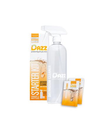 DAZZ Bathroom Cleaner Starter Kit (1 Reusable Spray Bottle, 2 Refills) Tile, Tub Shower, Countertop and Bathroom Surfaces - All Natural, Eco Friendly, Non Toxic - Safe for Kids & Pets 3 Piece Set