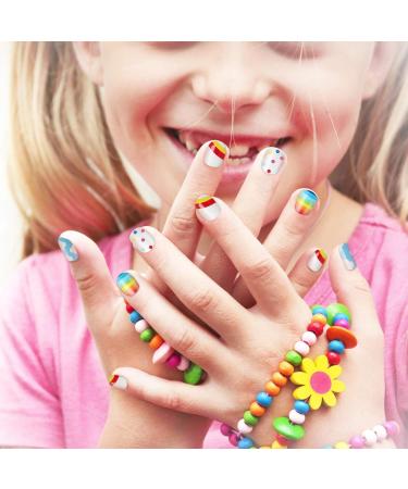 72 Pieces Kids False Nails - Rainbow Theme Full Cover Short Artificial Nail Kit for Girls - Children's Nail Design Decoration - 3 Boxes - Buy Online on GoSupps.com
