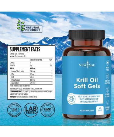 Antarctic Krill Oil 1000mg 2 Pack - Omega 3 6 9 with Astaxanthin - EPA DHA - Pure & Mercury Free - Non GMO - Gluten Free - by New Age - Buy Online on GoSupps.com