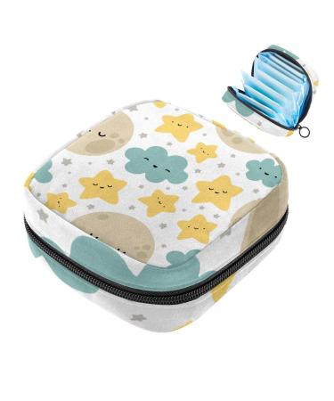 Menstruation pad bag with zipper women's napkin bag tampons collective bags for women and girls (moon cloud and stars)