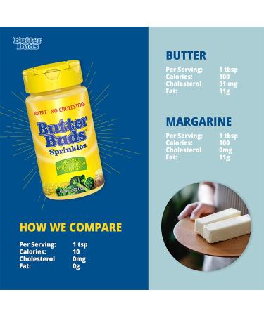 Butter Buds Sprinkles - Natural Gluten-Free Butter Flavor Granules (Pack of 3, 2.5oz) - Lightly Salted, Fat-Free Substitute - Buy Online on GoSupps.com