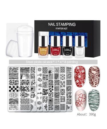 14-Piece Nail Stamp Set | 8 Nail Stamping Plates Scraper & 4 Polishes - Perfect for Gorgeous Nail Art - Buy Online on GoSupps.com