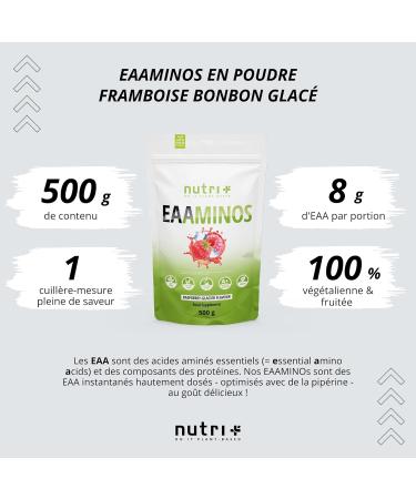 EAA Vegan Raspberry Iced Candy - 500g Powder - SUPERIOR DOSE - All Essential Amino Acids - Raspberry Glacier Flavor EAAs - Nutri-Plus Sports - Essential Aminos - Buy Online on GoSupps.com
