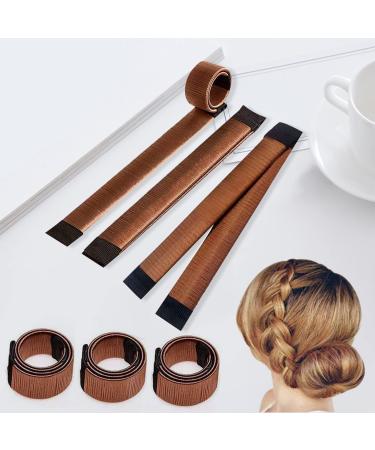 3-Piece FrenchHair Bun Maker,Women's Hair Bun Maker French Twist Hair Fold Wrap Snap ,Hair Bun Making Styling Fashion Hair Styling Disk,Easy Fast Snap Roll Magic Bun Tool.(Brown) Brown,Coffee