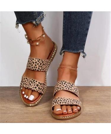 XTZYGLFD Women's Summer Leopard Print Flat Sandals | Stylish Casual Brown Wide Strap Sandals 4.5 UK - Buy Online on GoSupps.com