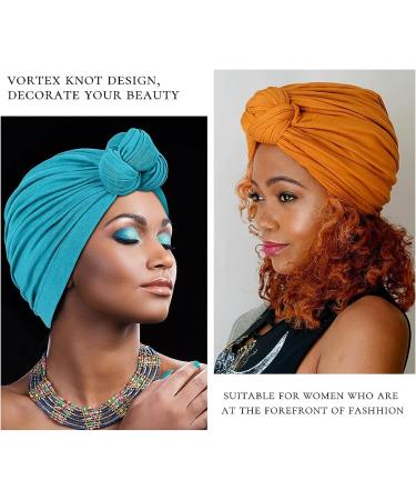 Women's African Turban Flower Knot Pre-Tied Bonnet - Large Blue/Purple/Yellow/Red/Grey/Black - Buy Online on GoSupps.com