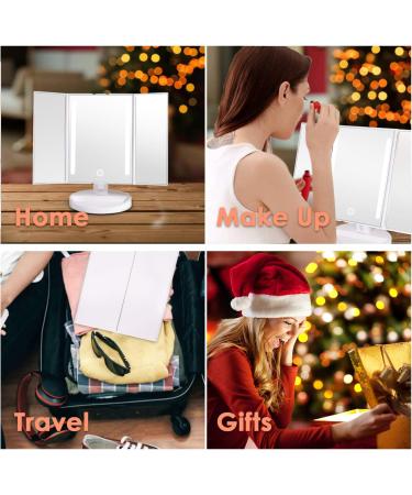 Auxmir Vanity Makeup Mirror with Natural LED Lights 1x/10x Trifold Magnifying Mirror Dual Power Cosmetic Mirror with Touch Screen 180 Brightness Adjustable Lighted Dressing Mirror - Buy Online on GoSupps.com