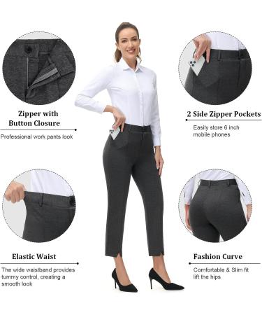 PUWEER Women's Stretch Ankle Dress Pants - Business Casual Capri Work Pants with Pockets, Dark Grey, Small (Petite) - Buy Online on GoSupps.com