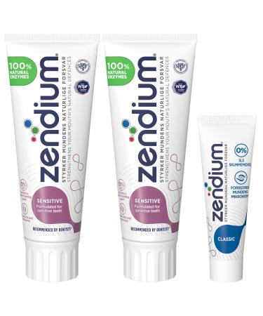 Zendium Toothpaste for sensitive teeth Sensitive Strengthens the natural defense of your mouth 2x 75 ml and Classic Toothpaste 1x15 ml - Buy Online on GoSupps.com