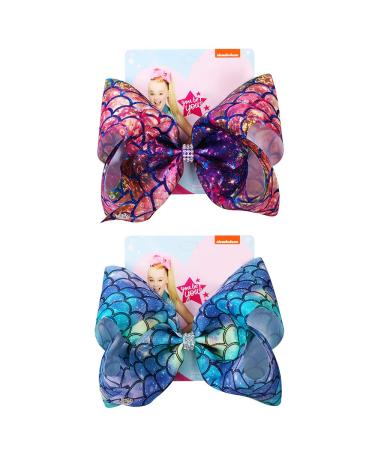 2 Pack Siwa Style Hair Bows for Girls - 8 Inch Large Ribbon Hair Barrettes Set | Mermaid Bows Accessories | Best Xmas Gift - Buy Online on GoSupps.com