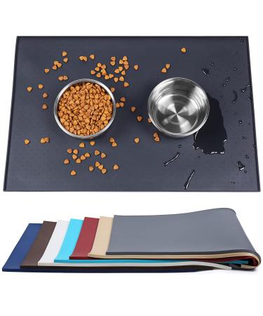 Vivaglory Pet Food Mat 24" L x 16" W or 19" L x 12" W, Waterproof Non-Slip Food Grade Silicone Mat with Raised Edge, Anti-Messy Dog Bowl Mat for Food and Water for Dogs Cats L: 24" x 16" Black