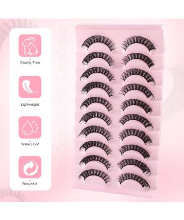 3D Russian Strip Fake Lashes - Cat Eye D Curl Fluffy - 10 Pairs Natural Look Faux Mink Eyelashes | LTJ24 - Buy Online on GoSupps.com
