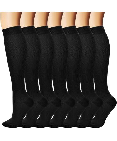 Ytruurer 7 pairs of compression socks Best sporty and medical socks for sports running plantar fasciitis nurses shin rails diabetics (L/XL Black)