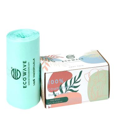 200-Count ECO WAVE 100% Compostable Diaper Bags | ASTM D6400 & EN 13432 Certified | Biodegradable Baby Poop Bags - US BPI & Europe OK Compost Home Certified - Buy Online on GoSupps.com