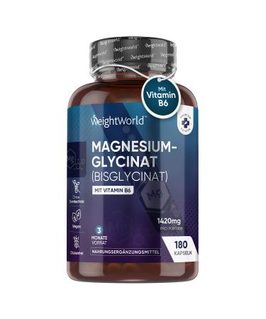 Magnesium glycinat capsules with vitamin B6-180 vegan capsules - 1420mg magnesium bisglycinat with 200mg elementary magnesium - electrolyte for training fitness and immune system - by Weightworld - Buy Online on GoSupps.com