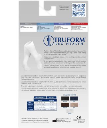 Truform Compression Socks for Men - 15-20 mmHg Crew Length Mid-Calf Cushion Foot Socks (White Medium) - Optimal Support for Travel & Daily Wear - Buy Online on GoSupps.com