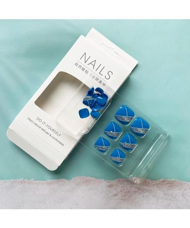Silver Glitter Short False Toe Nails with Line Design - Cute Square Acrylic Press-on Toenails for Women - Buy Online on GoSupps.com