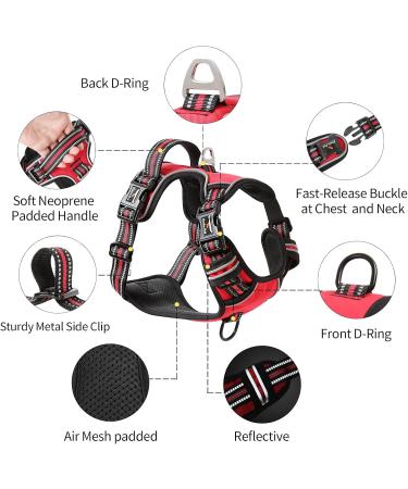 Adjustable No-Pull Dog Harness for Large Breeds - Heele Reflective & Breathable XL in Red (53-97cm) - Buy Online on GoSupps.com