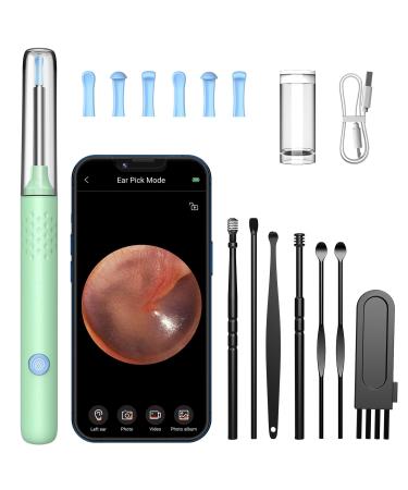 LMECHN Ear Wax Removal Ear Camera Otoscope with LED Light Ear Wax Removal Kit with 1080P 3.5 mm Waterproof Ear Endoscope Ear Cleaning Kit for iPhone iPad Android Phones-Green