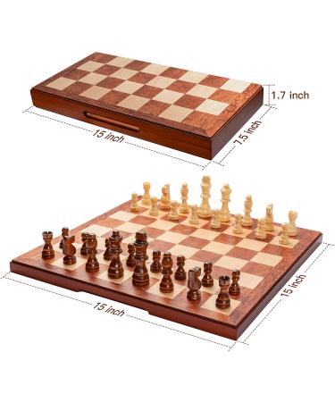 Wooden Chess Set 15 Board Game with 2 Storage Bags, Extra Queens - Ideal Gift for Men and Dad - Buy Online on GoSupps.com