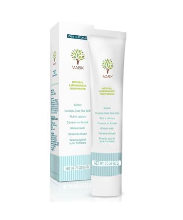 Masik Natural Lemon Grass Toothpaste Whitening & Sensitive Teeth | Dead Sea Salt | Stain & Plaque Remover | Bleeding Gums & Canker Sore Care | Fluoride & SLS-Free | Non-Foaming | Made in Israel