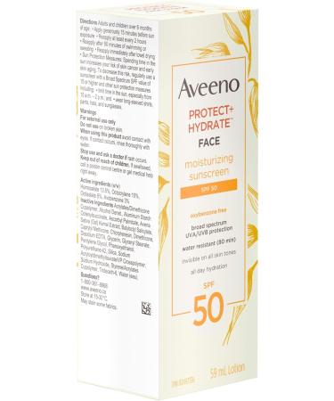 Aveeno Sun Aveeno Protect + Hydrate Face Moisturizing Sunscreen Spf 50 59 ml. 1 count (Pack of 1) SPF 50 (Face) Sunscreen - Buy Online on GoSupps.com