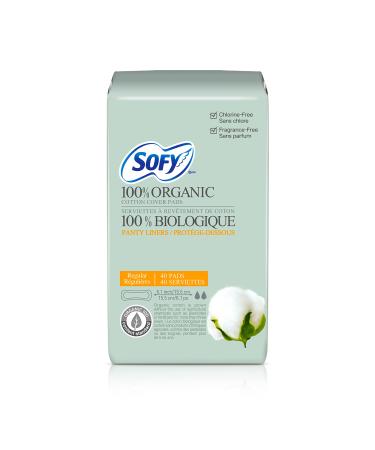 Sofy Organic Cotton Panty Liners for Women - Certified Sanitary Pantiliners Super Absorbent Chlorine Free Chemical SAP Unscented Ultra Thin (Panty Liners 40 Count)