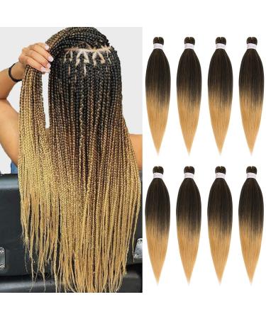 Xtrend 26 Inch EZ Braids 8Packs Pre-Stretched Easy Braiding Hair Extensions for Box Braids Hair Ombre Blonde Hot Water Setting Synthetic Fiber Hair Extensions T27# 26 Inch (Pack of 8) T27#