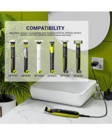 One Blade Charger Compatible with Philips Norelco OneBlade QP2724 QP2834 X5006 MG5910 MG7910 MG9510-2 Power Cords 1 Plug Pack Power Adapter USB Charging Cable - Buy Online on GoSupps.com