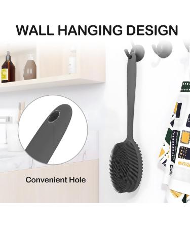 MateeyLife Silicone Body Scrubber with Handle | Exfoliating Shower Brush & Gentle Back Scrubber for a Refreshing Bath Experience - Gray - Buy Online on GoSupps.com