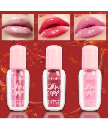 3 Colors Lip Plumper Gloss with Chili Extract | Hydrating Volumizing & High Shine Lip Tint for Fuller Lips - Perfect Makeup for Women & Girls - Buy Online on GoSupps.com
