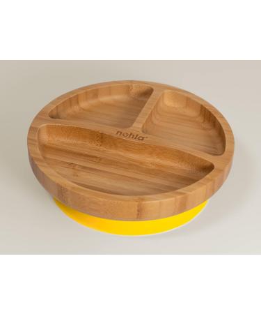 Nohla Bamboo Baby & Toddler Suction Plate Bowl Set | Eco-Friendly BPA-Free Weaning Set with Silicone Spoon | Secure Suction Ring for Smooth Surfaces - Yellow - Buy Online on GoSupps.com