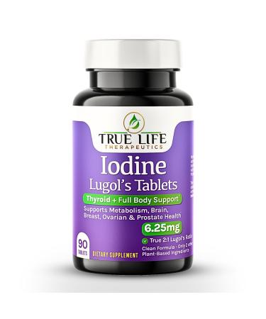 Lugol s Iodine Tablets 6.25mg Precise-Dose Thyroid & Energy Support No Harsh Liquid Stable Potassium Iodide Supplement 90 Ct Non-GMO No Preservatives
