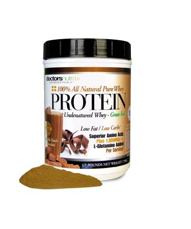 Pure 100 Percent - Undenatured Grass Fed Whey Protein Low Carb Low Fat Double Dutch Chocolate Flavor Natural Ultrafiltered Plus 1000 Milligrams L-Glutamine