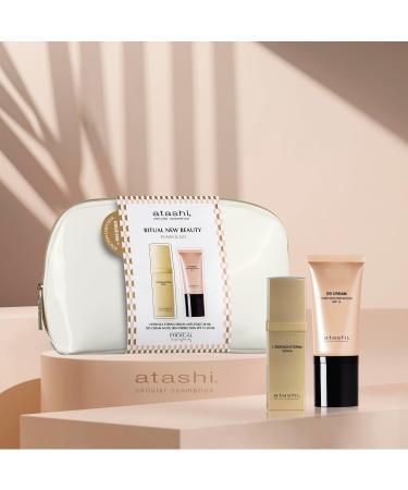 Atashi | New Beauty Ritual | L Essenza Eterna Anti-Aging Serum + DD Cream Medium Tint + Free White Patent Leather Pouch | Rejuvenates Protects and Perfects Your Skin | 30 ml + 50 ml - Buy Online on GoSupps.com