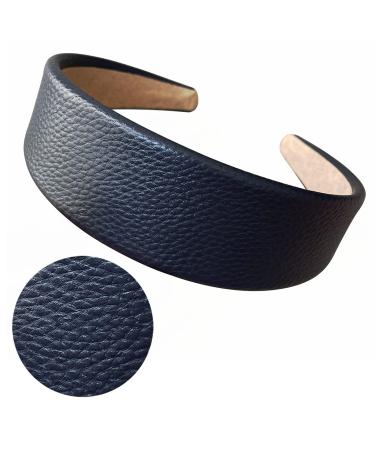 1.6 inch Vegan Leather Headband for Women Girls Navy Wide Classy PU Leather Hair Bands Non-slip Hard Hair Hoops for Hair 1PC 40mm