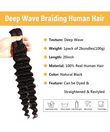 Human Braiding Hair For Micro Braid Deep Wave Bulk Human Hair for Braiding 100% Unprocessed Natural Black Human Braiding Hair for Boho Braids(1B# 20 Inch 2 Bunldes (100g) 20 Inch 2 Bunldes (100g) 1B# - Buy Online on GoSupps.com