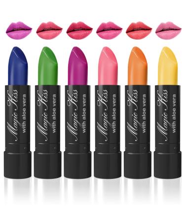 Magic Kiss Color Changing Matte 6 Piece Lipstick Set infused with Aloe Vera Made in USA (Colors of Aloha 1)