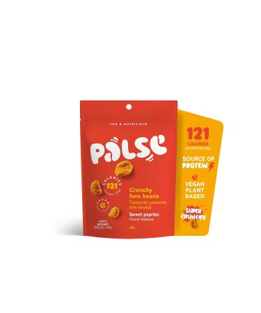 PALSE Crunchy Broad Beans: Sweet Paprika - Delicious Healthy Vegan Snack from Real Pulses High Protein & Fibre Low fat - Plant-Based Lower Sugar - Box of 12 Packs (28g Each)