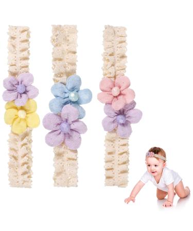 WUISOLQP Baby Girl Headband 3PCs Soft Stretchy Hairbands for Babies Elastic Lace Floral Child Hair Accessories for Child Toddler as Party Birthday Christmas Photography Hair Accessories