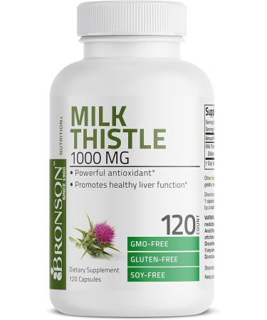 Bronson Milk Thistle 1000mg Capsules - Liver Health & Antioxidant Support - Non-GMO - 120ct (1 Pack) - Buy Online on GoSupps.com