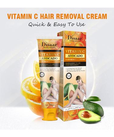 Vitamin C Avocado 3-Minute Hair Removal Cream - Moisturizing Face & Body Depilatory Cream (100ml) for Smooth Skin - International Shipping - Buy Online on GoSupps.com