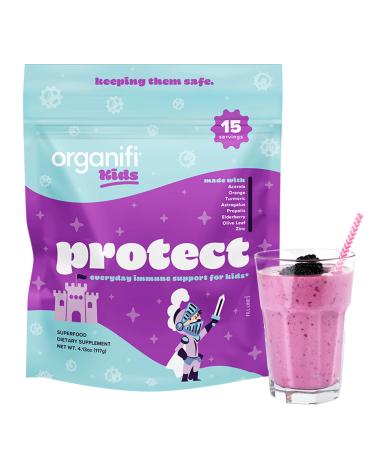 Organifi Kids: Protect - Everyday Immune Support for Kids with Elderberry Acerola Cherry and Zinc - Berry Flavored Immunity Powder - Plant-Based Vegan and No Gluten Dairy or Soy - 15 Servings